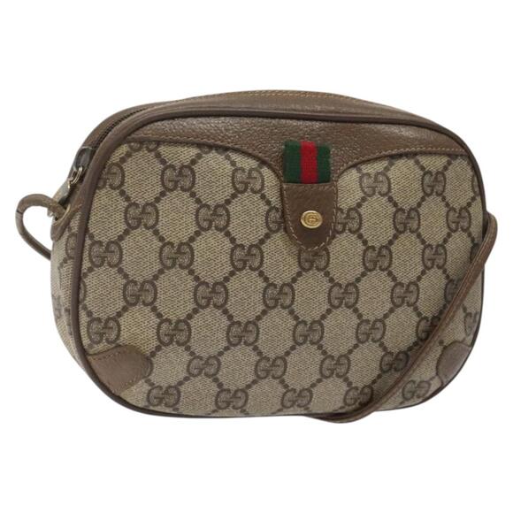 GUCCI GG Canvas Web Sherry Line Bag Pvc Beige Gold 89 02 066 - Picture 1 of 16